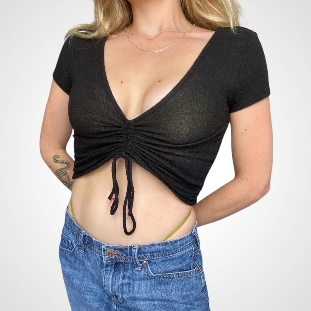 Black Ruched Crop Top